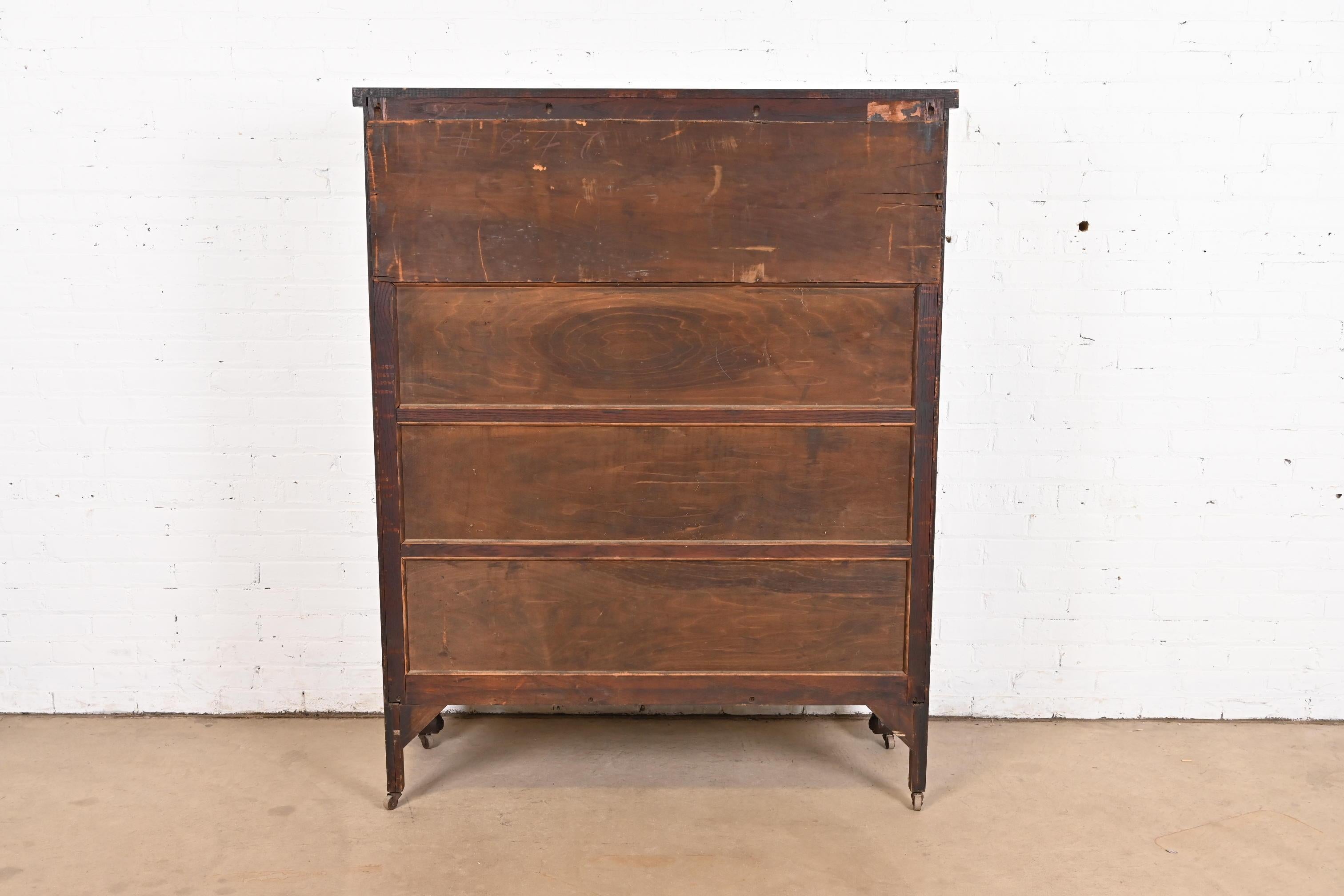 R. J. Horner Style Antique American Empire Oak Bow Front Bookcase Cabinet 7