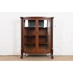 R. J. Horner Style Antique American Empire Oak Bow Front Bookcase Cabinet