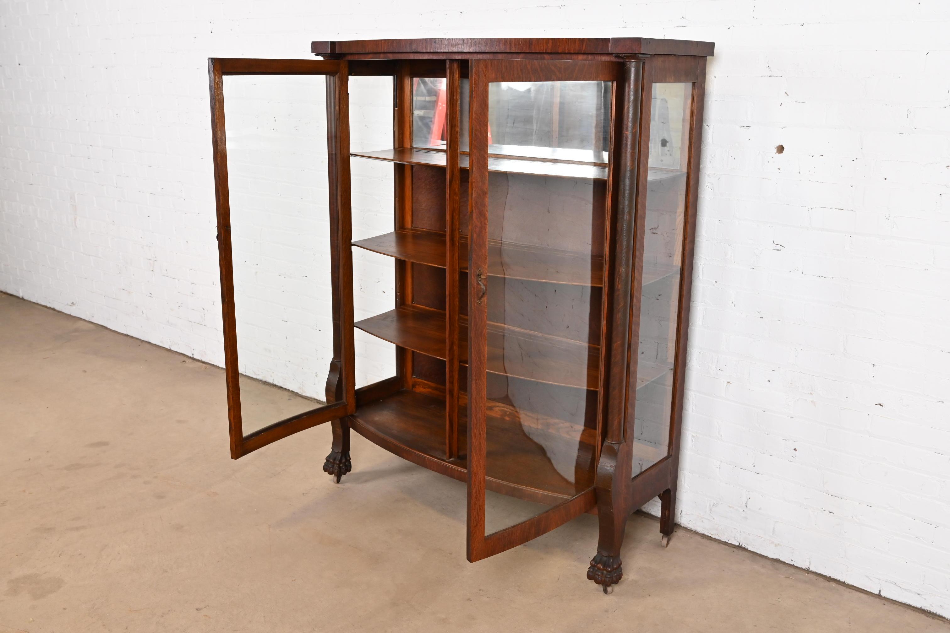 R. J. Horner Style Antique American Empire Oak Bow Front Bookcase Cabinet 2
