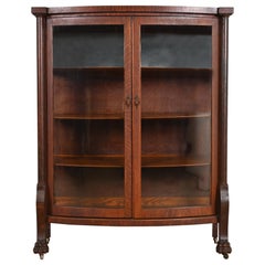 R. J. Horner Style Antique American Empire Oak Bow Front Bookcase Cabinet
