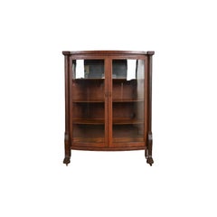 R. J. Horner Style Antique American Empire Oak Bow Front Bookcase Cabinet
