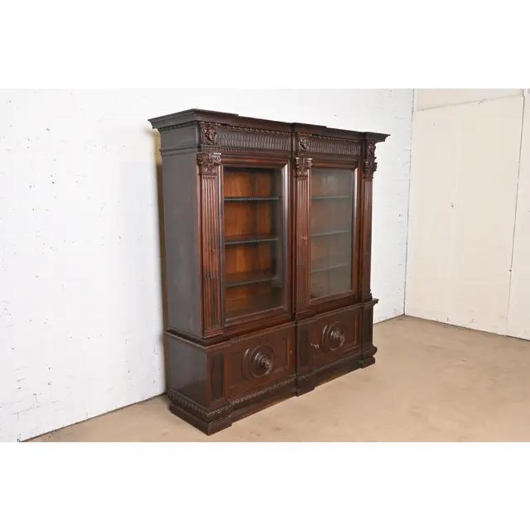 R. J. Horner Librería de caoba tallada estilo Renacimiento Antique French en Bueno estado para la venta en South Bend, IN