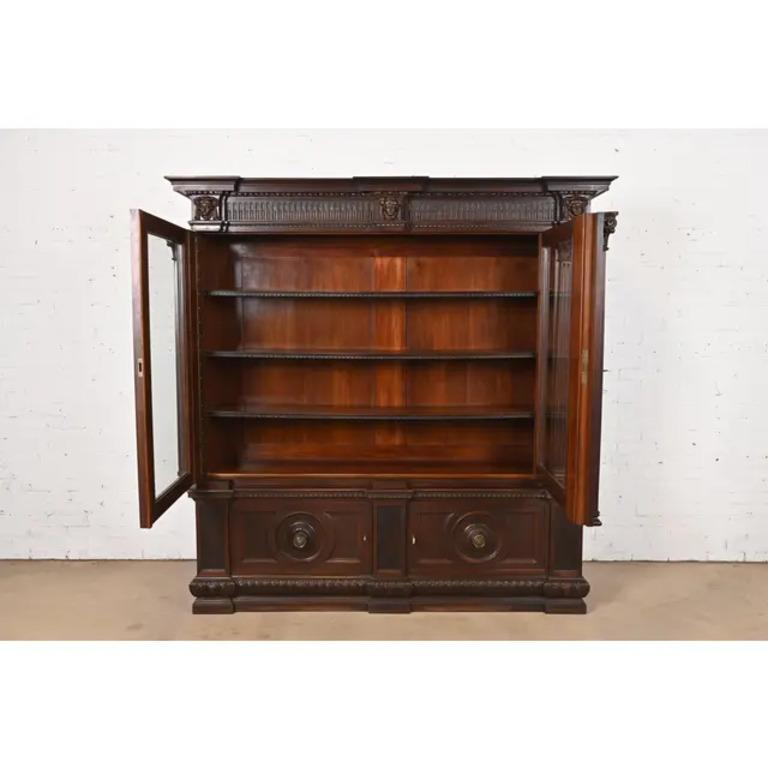 R. J. Horner Librería de caoba tallada estilo Renacimiento Antique French principios del siglo XX en venta