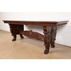 R. J. Horner Style Antique Italian Renaissance Carved Walnut Desk, Circa 1890s