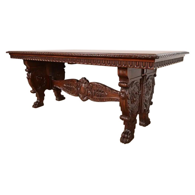 R. J. Horner Style Antique Italian Renaissance Carved Walnut Desk, Circa 1890s