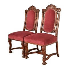 R. J. Horner Style Antique Renaissance Revival Carved Walnut Side Chairs  Pair