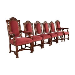 R. J. Horner Style Antique Renaissance Revival Walnut Dining Chairs  Set of Six