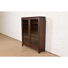 R. J. Horner Style Antique Victorian Carved Oak Bookcase Cabinet, Circa 1880s