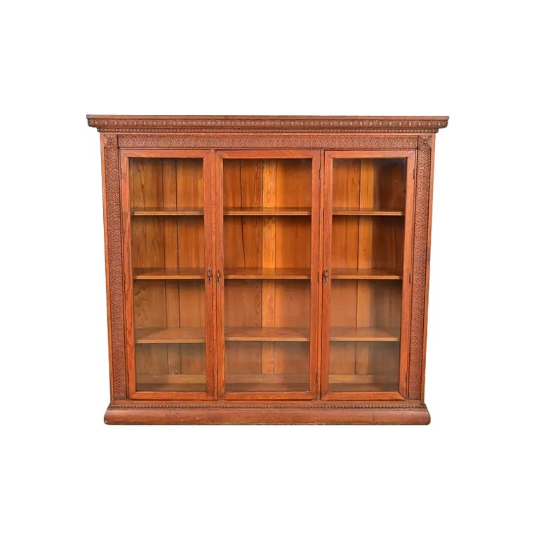 R. J. Horner Style Antique Victorian Carved Oak Bookcase Cabinet