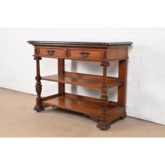 R. J. Horner Style Antique Victorian Carved Oak Marble Top Buffet Server