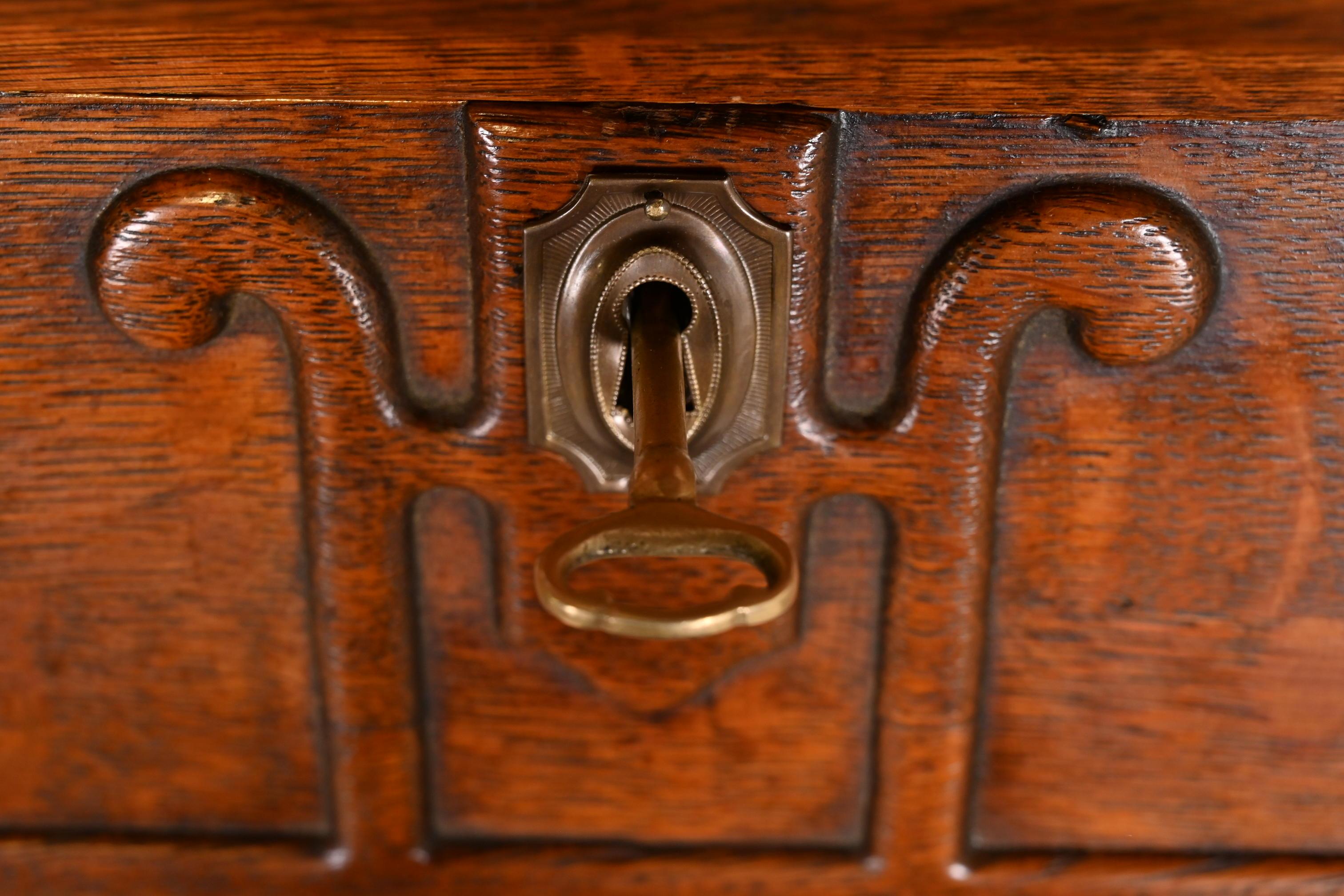 R. J. Horner Style Antique Victorian Carved Oak Slant Front Secretary Desk For Sale 1