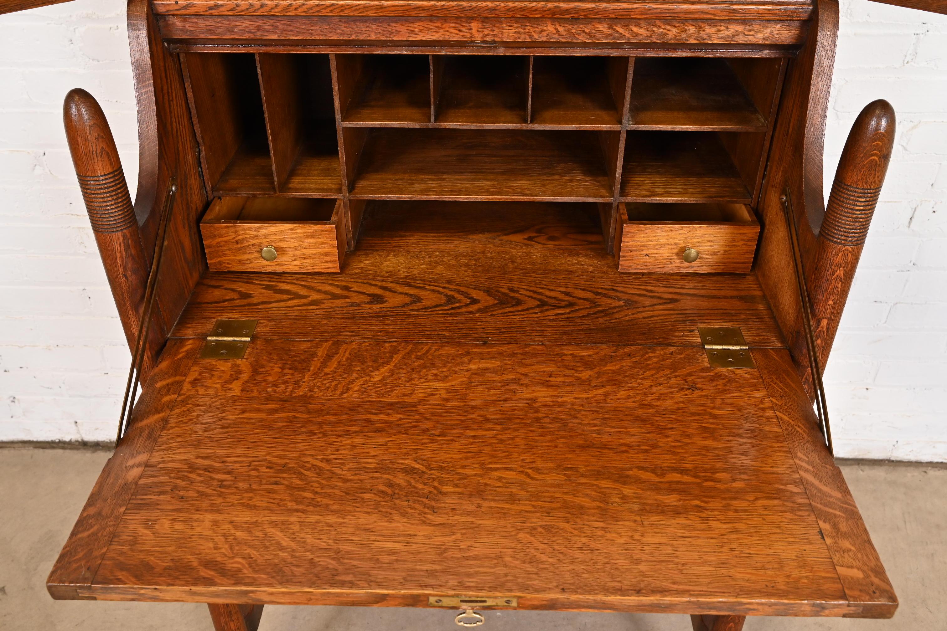R. J. Horner Style Antique Victorian Carved Oak Slant Front Secretary Desk For Sale 2