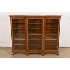 R. J. Horner Style Antique Victorian Carved Oak Triple Bookcase Cabinet
