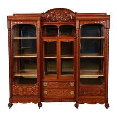 R. J. Horner Style Antique Victorian Cherry Wood Triple Bookcase, Circa 1880s