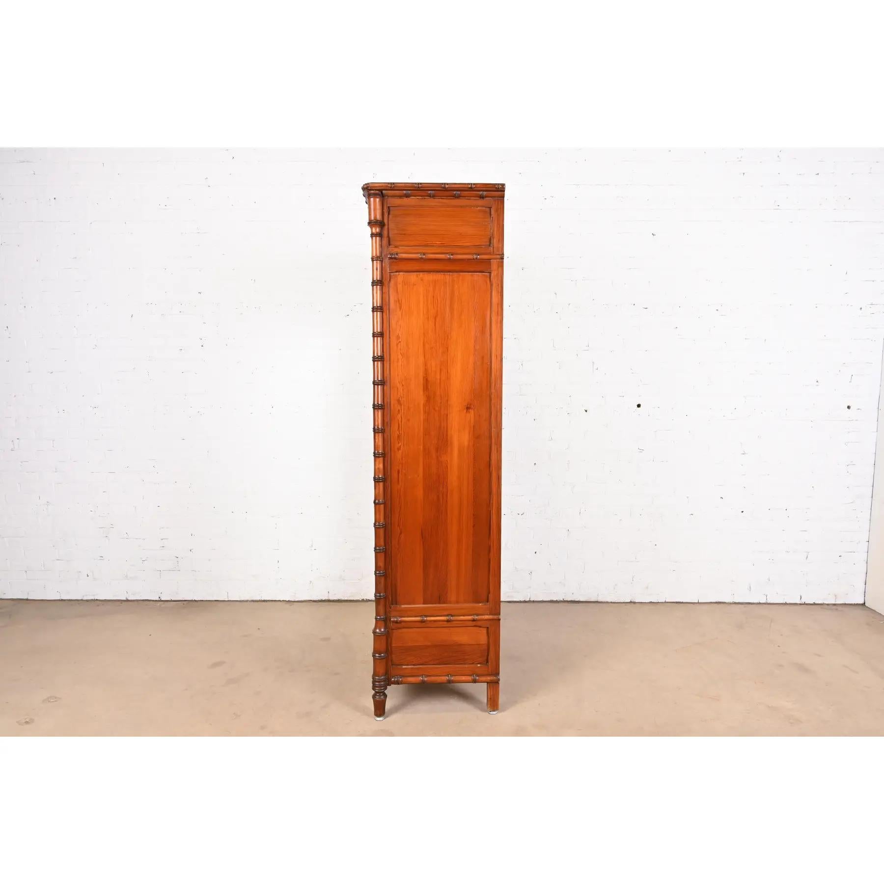 R. J. Horner Style Antique Victorian Faux Bamboo Pine Mirrored Armoire Dresser 4