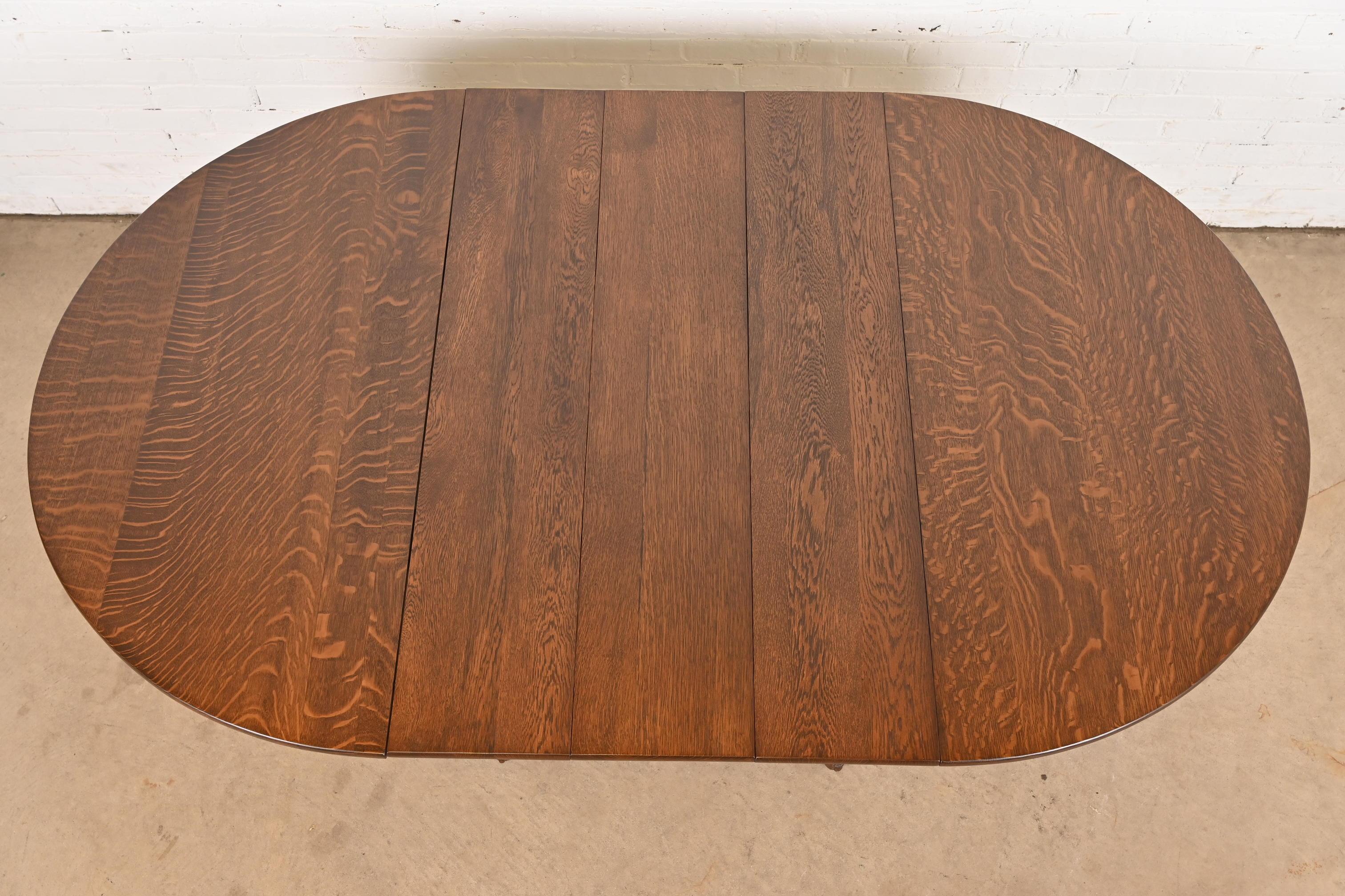 R. J. Horner Style Antique Victorian Pedestal Oak Extension Dining Table en vente 3