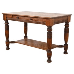 R. J. Horner Style Antique Victorian Tiger Oak Writing Desk or Library Table