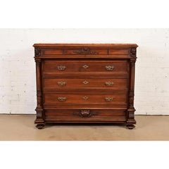 R. J. Horner Style Antique Victorian Walnut Marble Top Dresser, Circa 1880s