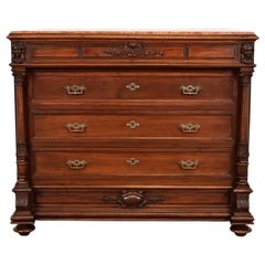 R. J. Horner Style Antique Victorian Walnut Marble Top Dresser, Circa 1880s
