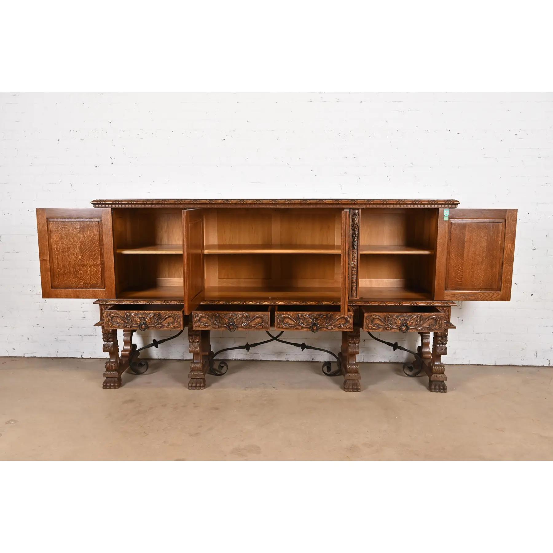 20th Century R. J. Horner Style Renaissance Revival Monumental Ornate Carved Oak Sideboard For Sale