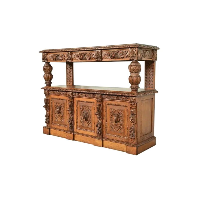 R. J. Horner Style Renaissance Revival Oak Sideboard or Bar Cabinet, Circa 1890s