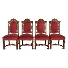 R. J. Horner Style Renaissance Revival Walnut Dining Chairs  Set of Four