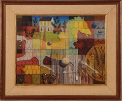 Vintage American School Trompe L'Oeil Signed Horse Butterfly Still Life Painting