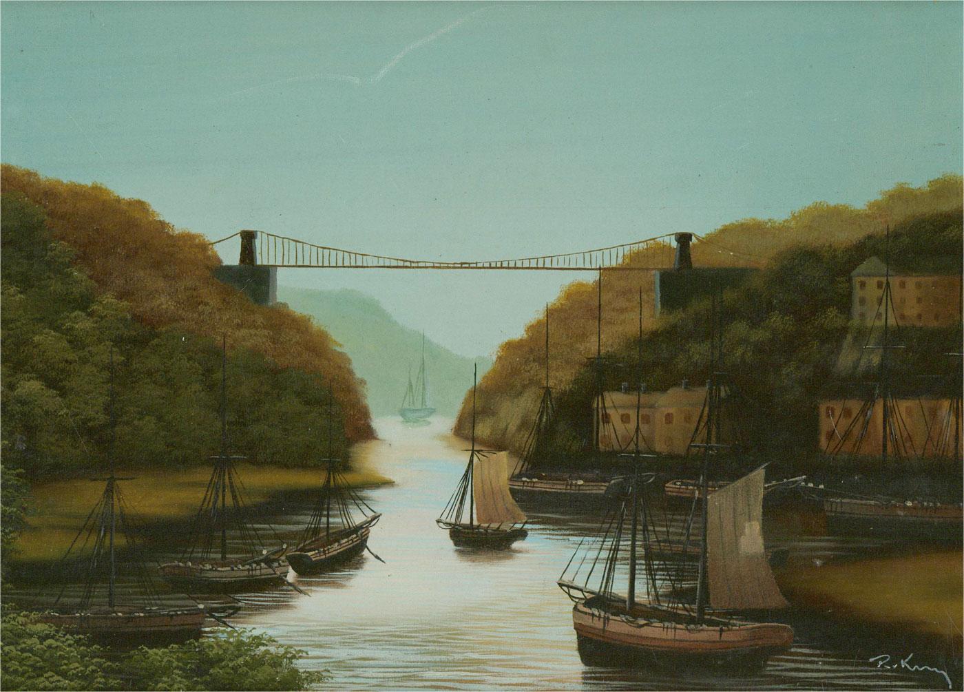 R. King - Huile du XXe siècle, Vue du pont suspendu, Bristol 1