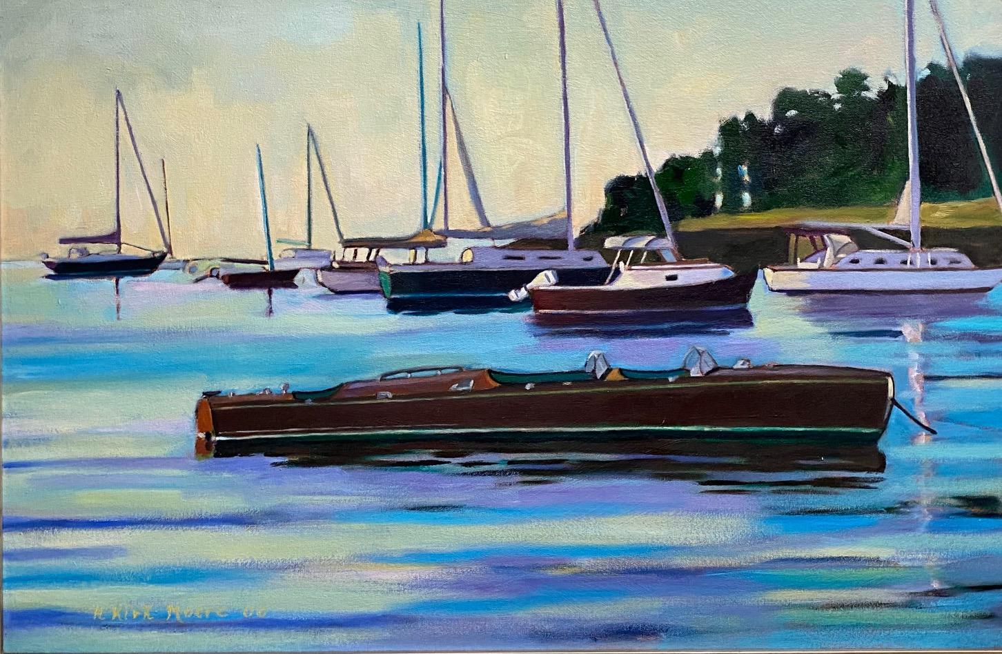 Hacker-Craft, original 24x36 expressionist marine landscape - Painting by R. Kirk Moore