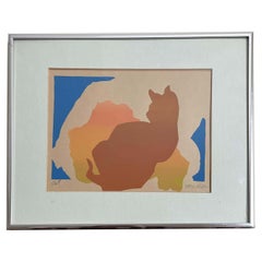 Chat coloré, sérigraphie en soie faite à la main, de R L Mulder