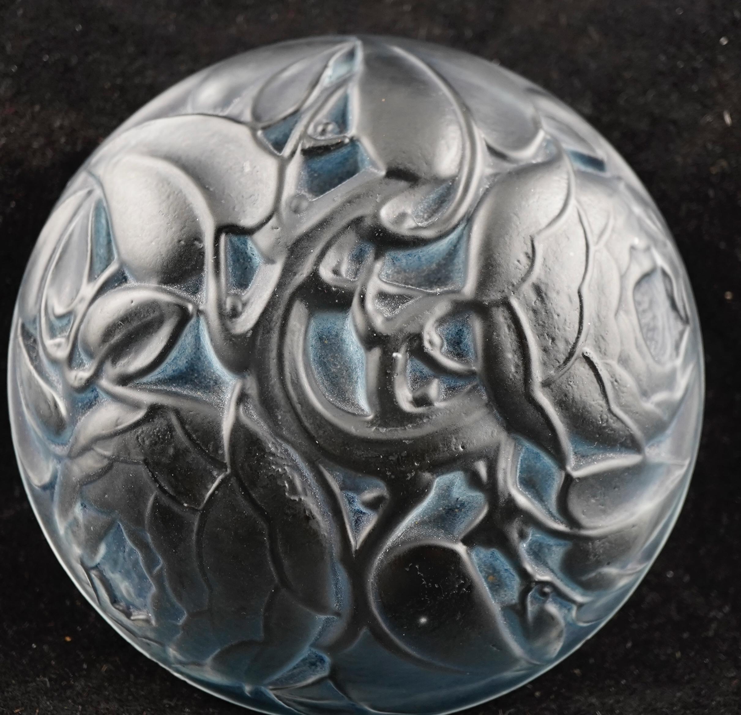 French R Lalique Dinard Box Blue Patina For Sale