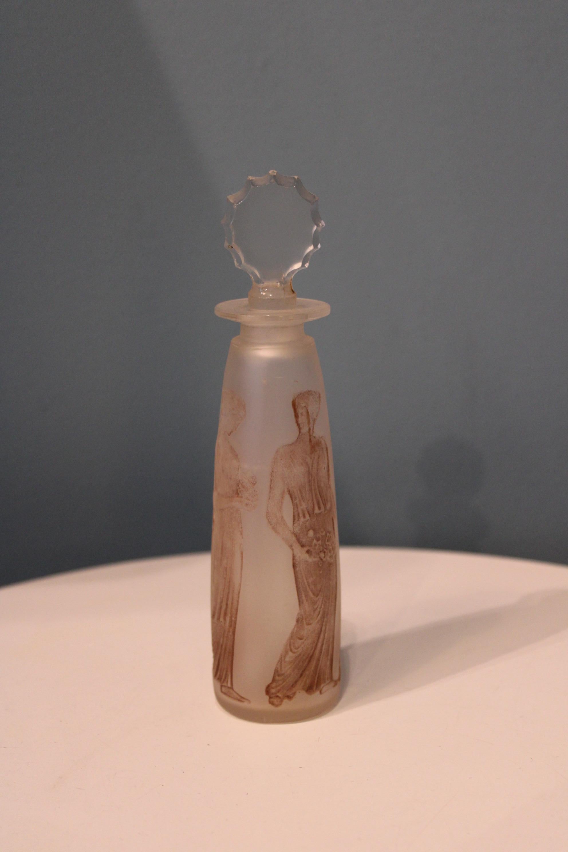 Art Deco R. Lalique Glass Perfume Bottle, 20th Century For Sale