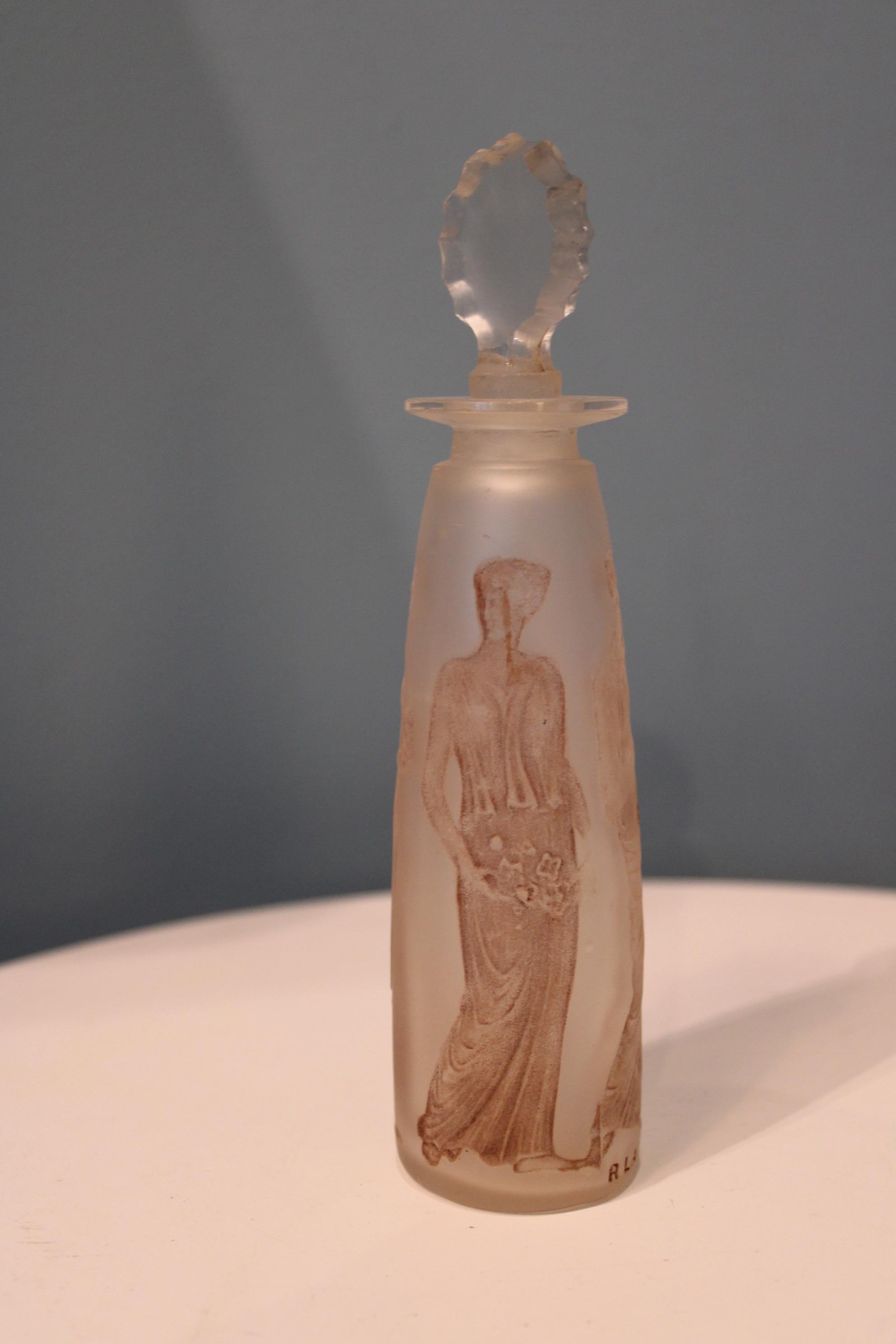 French R. Lalique Glass Perfume Bottle, 20th Century For Sale