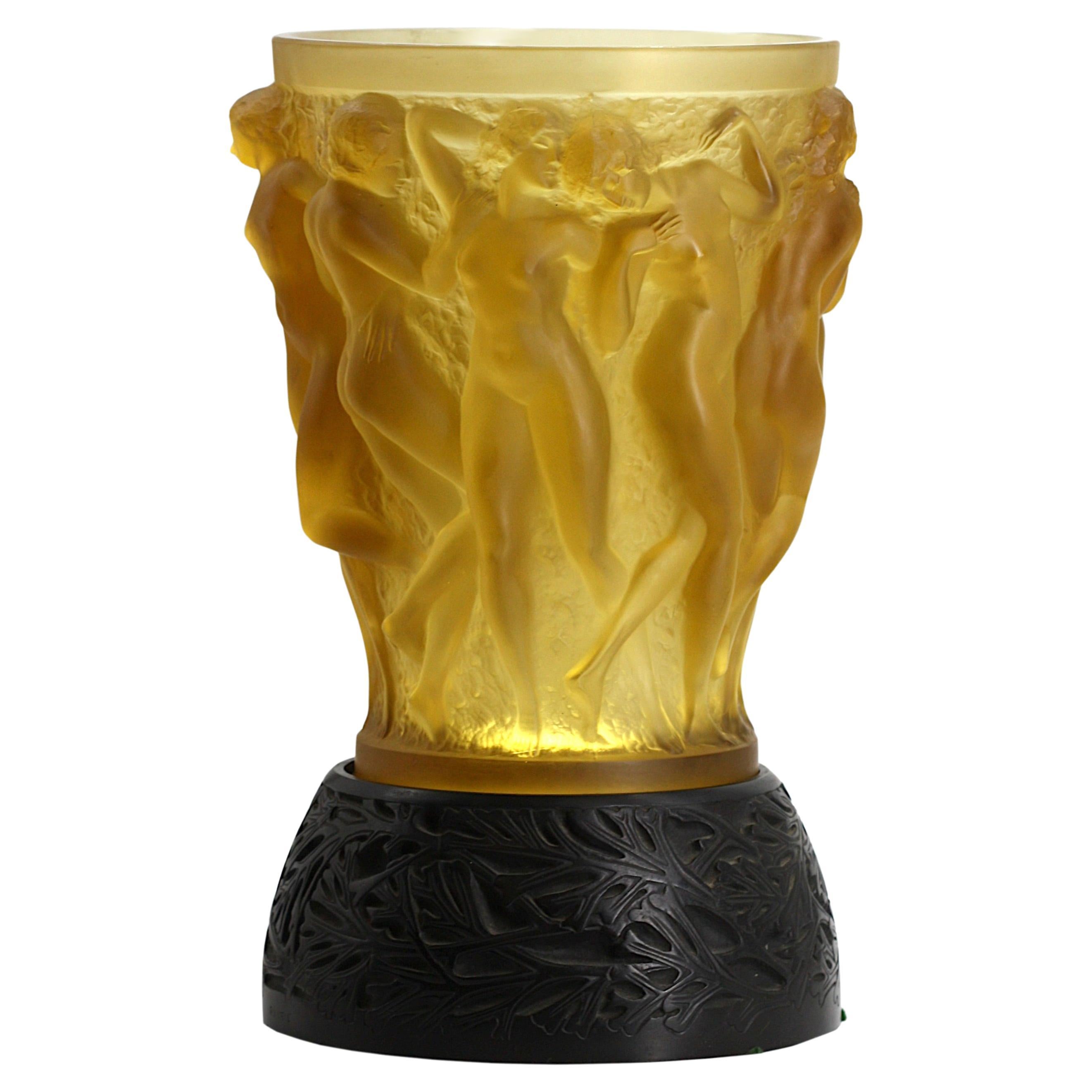 R. Lalique Rare and Important Rene Lalique Yellow Amber Bacchantes Vase