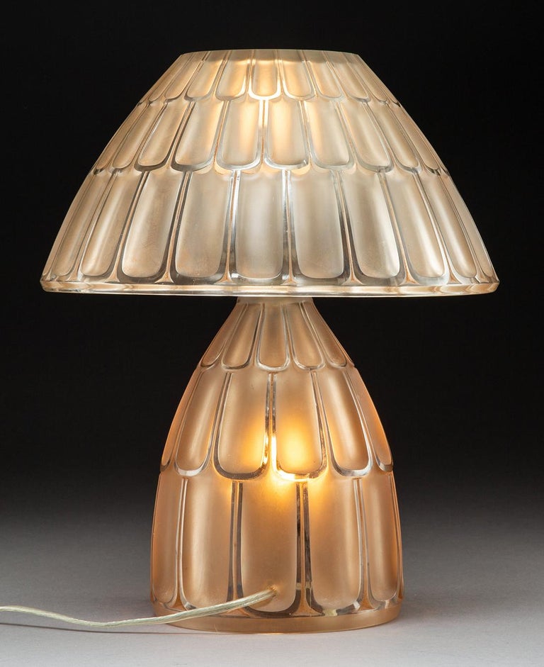 French R. Lalique Saint-Nabor Frosted Glass Lamp, circa 1927