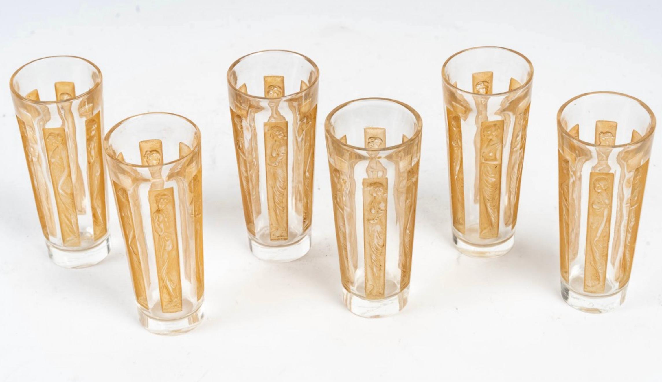Francese R. Lalique - Serie di 6 calici 