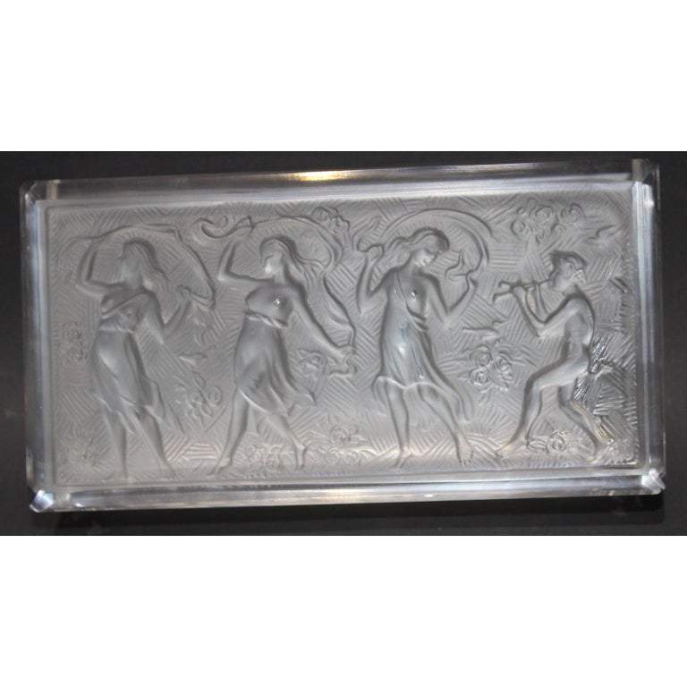 R. Lalique Style Frosted Glass Box with Piper and Dancers 4