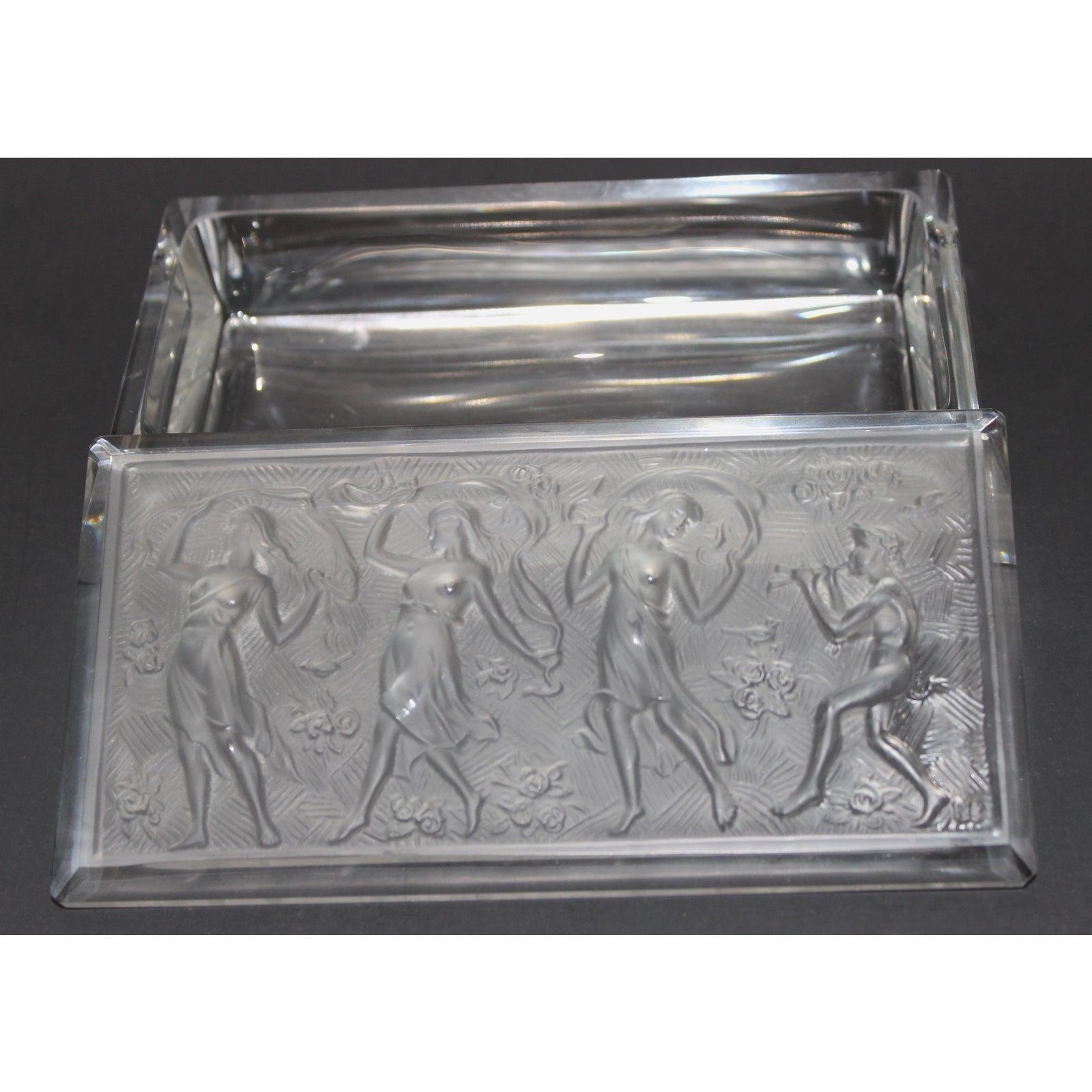 R. Lalique Style Frosted Glass Box with Piper and Dancers 5