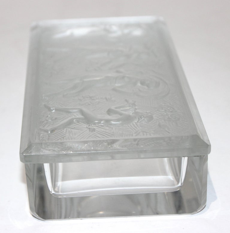 Late 20th Century R. Lalique Style Frosted Glass Box with Piper and Dancers