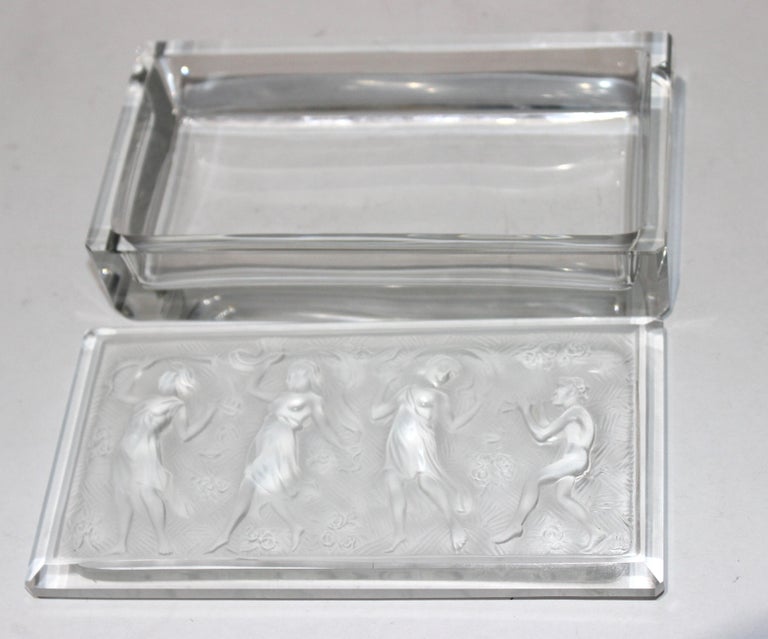 R. Lalique Style Frosted Glass Box with Piper and Dancers 1