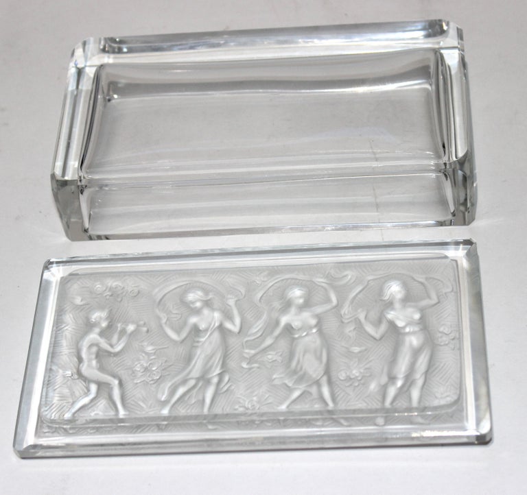 R. Lalique Style Frosted Glass Box with Piper and Dancers 2