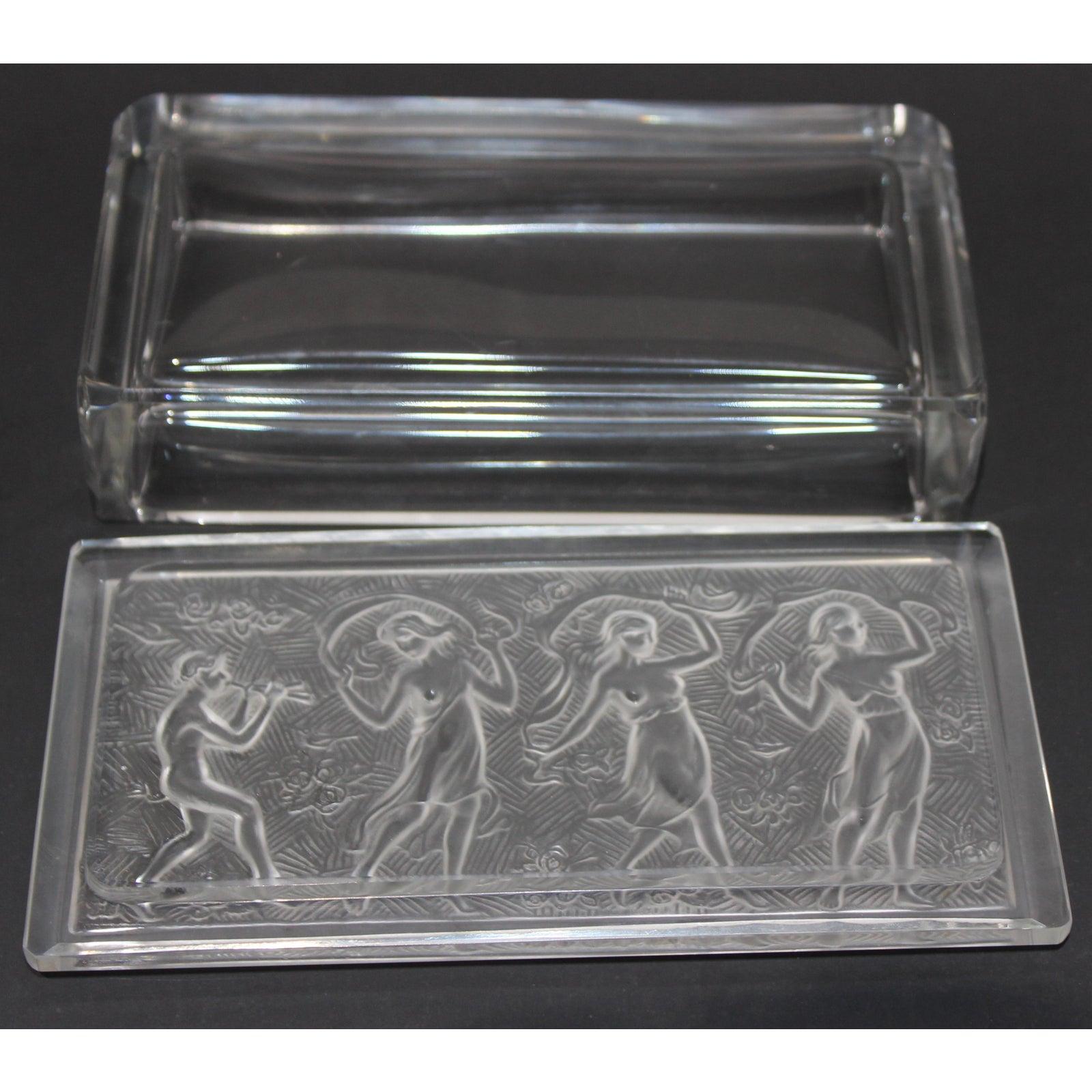 R. Lalique Style Frosted Glass Box with Piper and Dancers 3