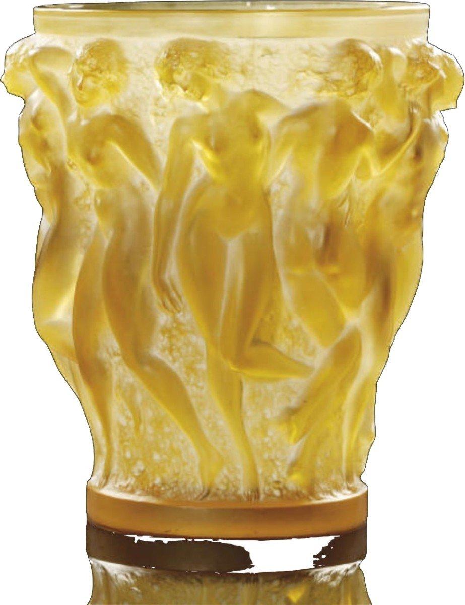 French R Lalique , Vase Bacchantes Teinté ambre jaune , 1927 For Sale