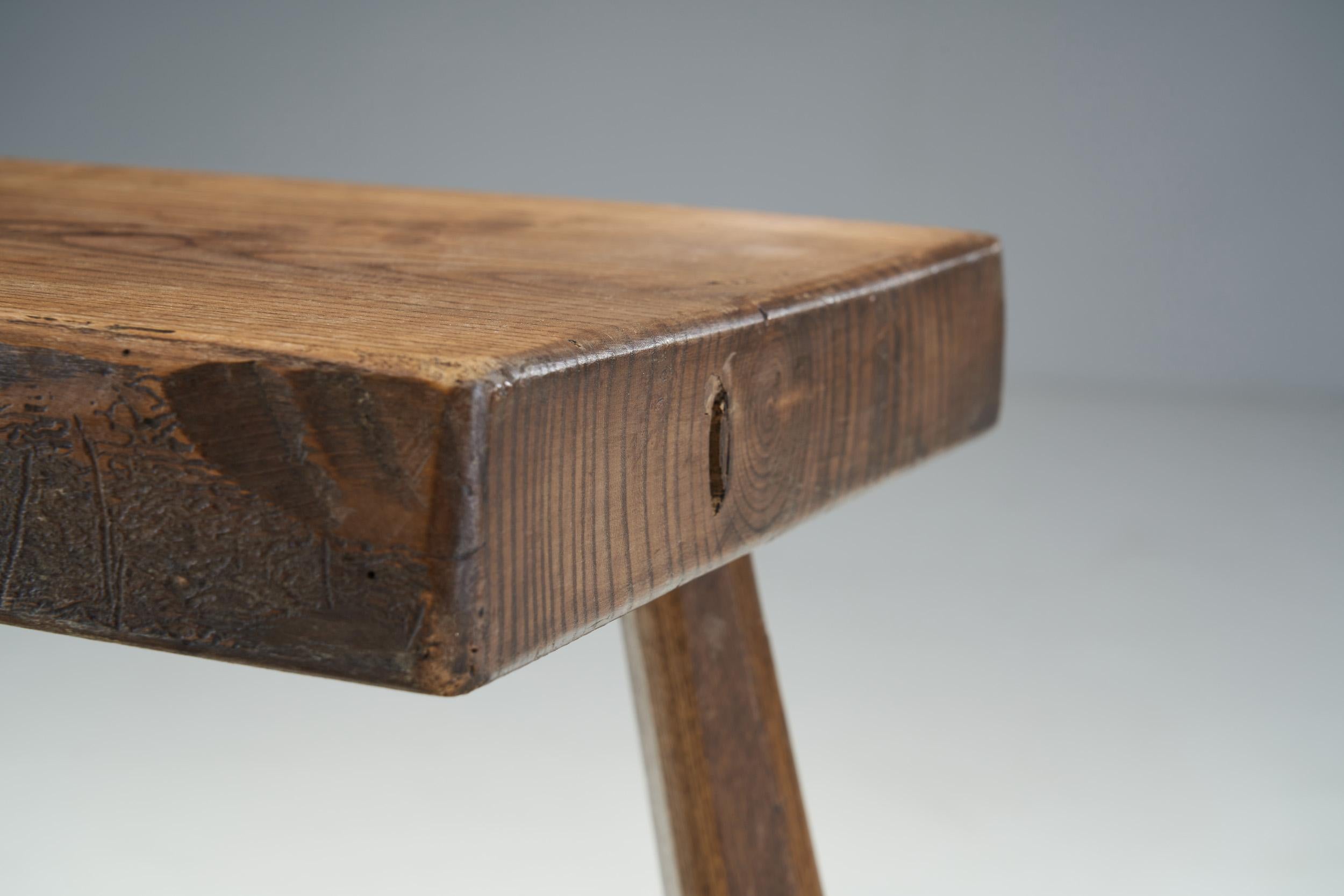 R. Laveze Stained Oak Tripod Stool, France 1965 2