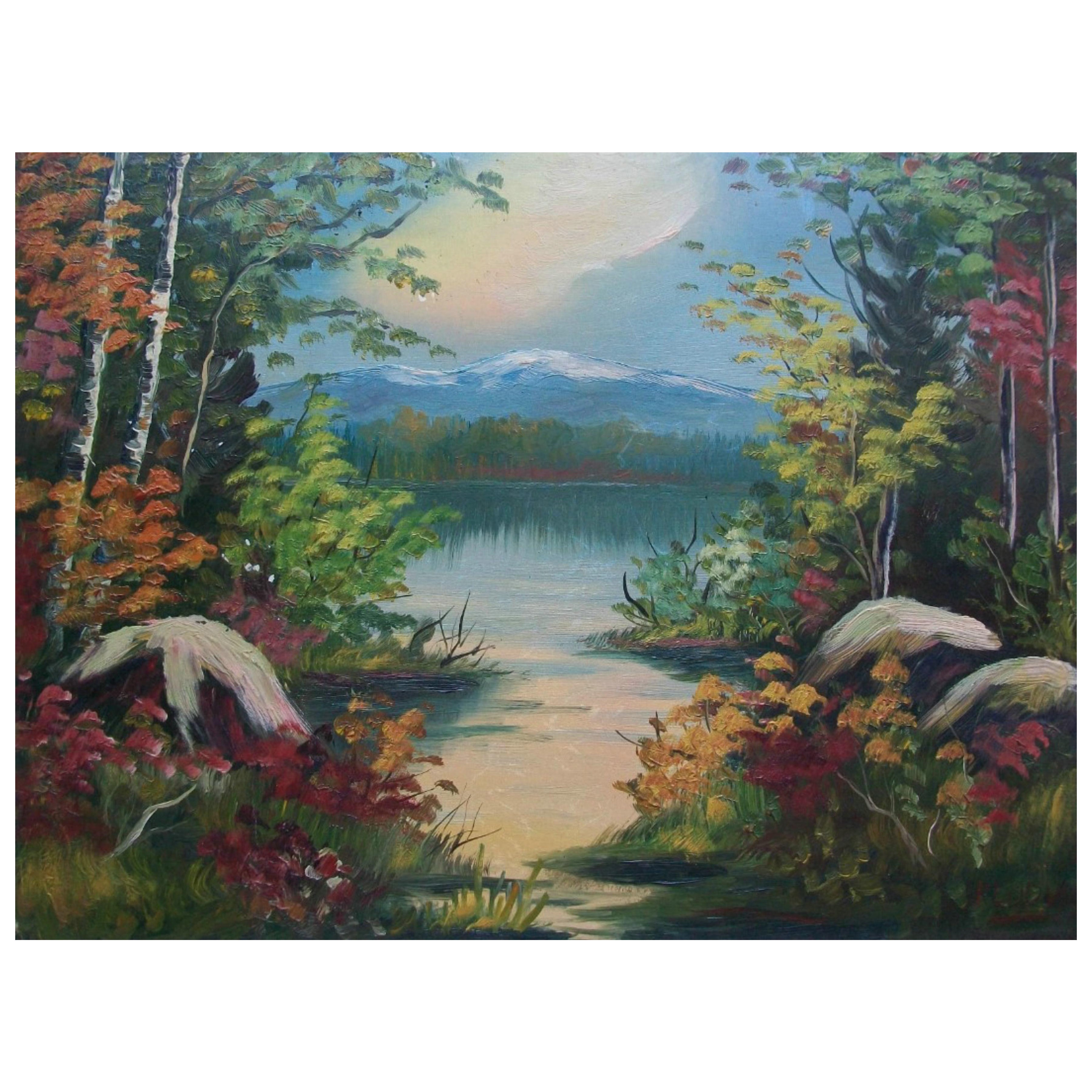 R LUDWIG - Folk Art Oil Painting on Panel - Signed - Canada - Early 20th Century in vendita