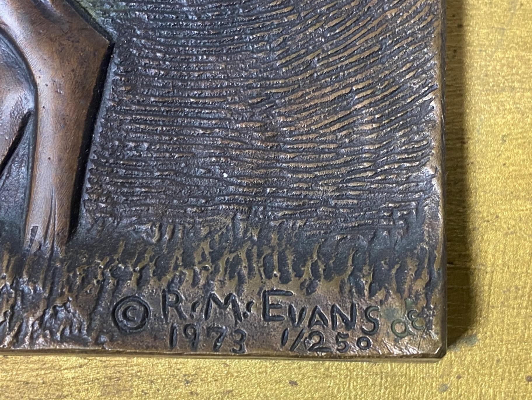 R M Evans Signed Limited Edition Bronze Wall Relief Plaque Sculpture Lone Buck For Sale 1