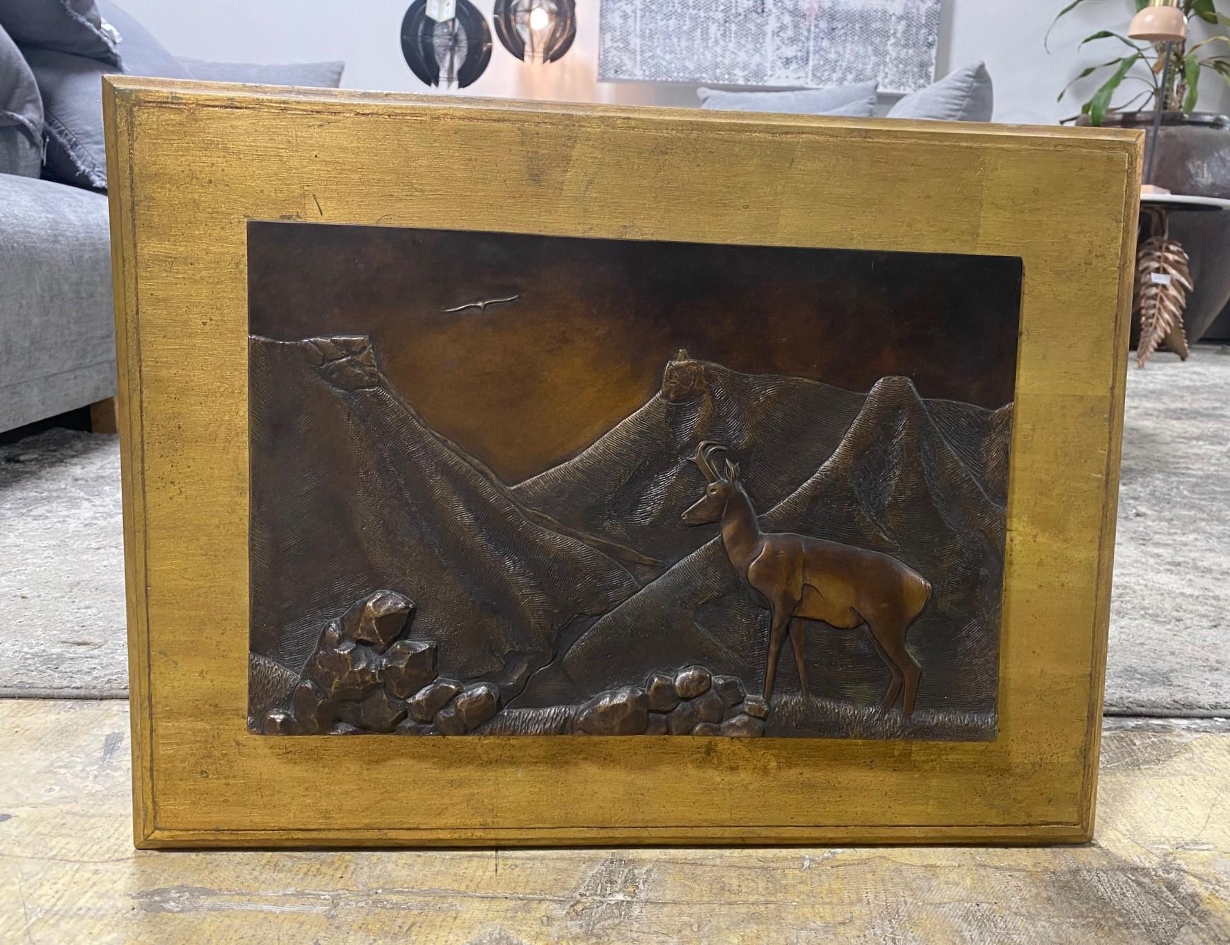 R M Evans Signed Limited Edition Bronze Wall Relief Plaque Sculpture Lone Buck For Sale 2