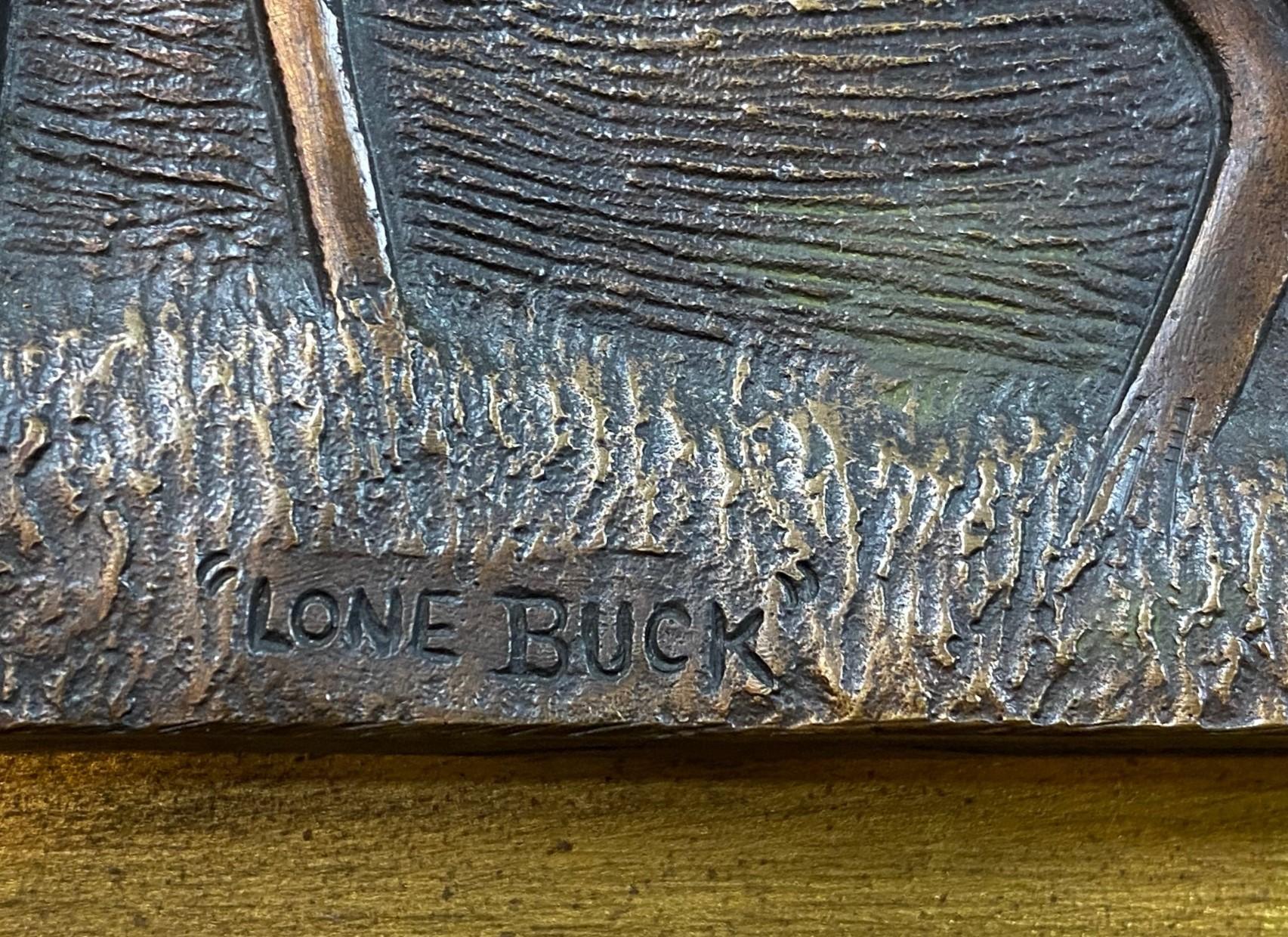 Late 20th Century R M Evans Signed Limited Edition Bronze Wall Relief Plaque Sculpture Lone Buck For Sale