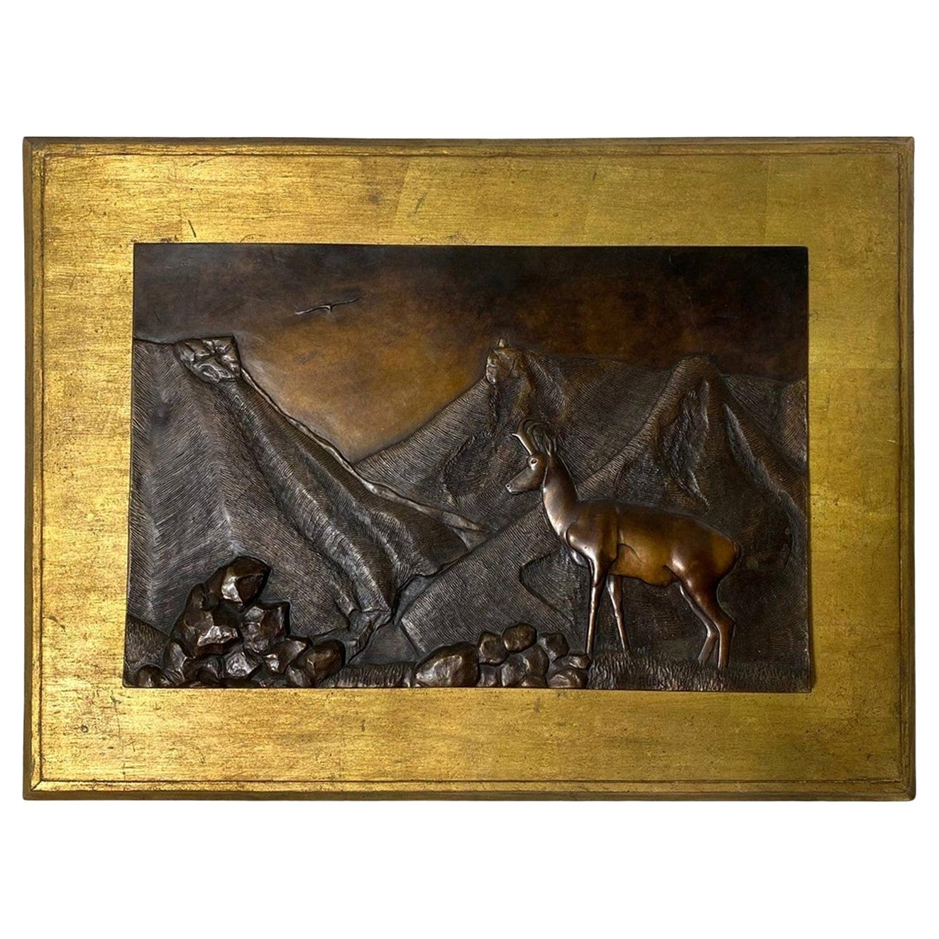 R M Evans Signed Limited Edition Bronze Wall Relief Plaque Sculpture Lone Buck For Sale
