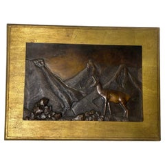 R M Evans Signed Limited Edition Bronze Wall Relief Plaque Sculpture Lone Buck